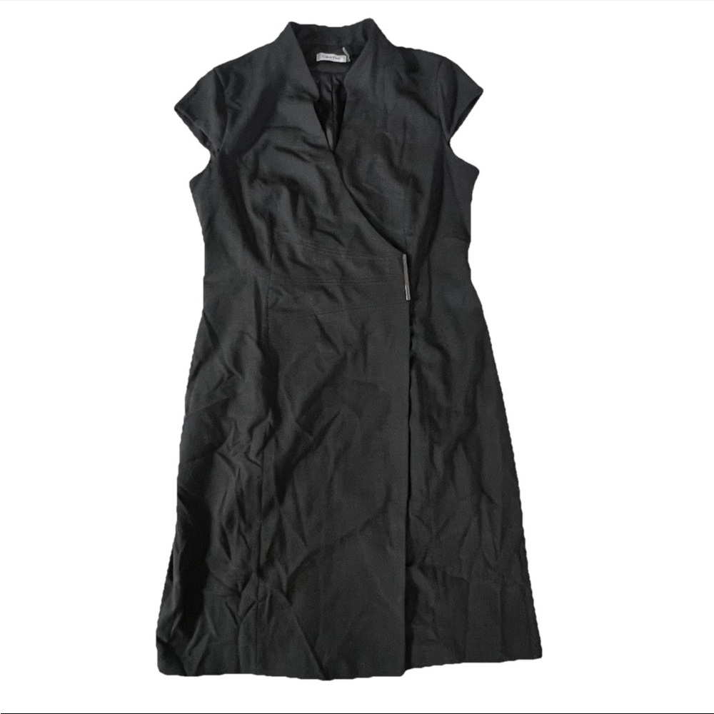 NWOT Calvin Klein Knee Length Wrap Dress Womens 12 Gray Career Corpcore Classic - Picture 2 of 9